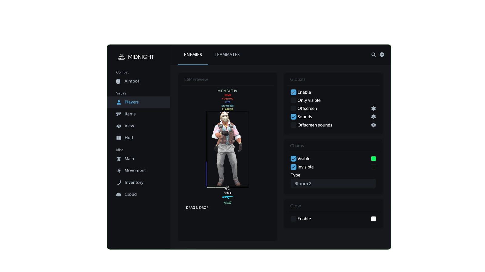 Home – QLMShop Midnight CS2 Legit Cheat Interface